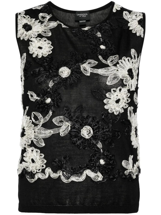 Floral-Embroidered Vest