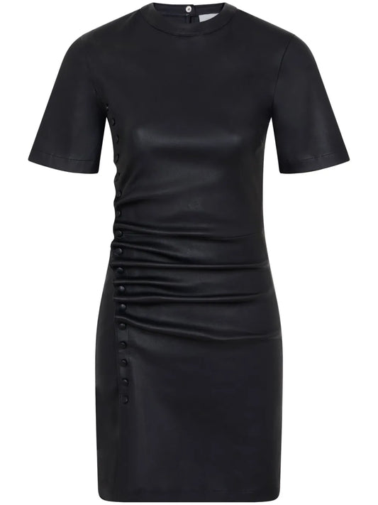 Ruched Leather Mini Dress