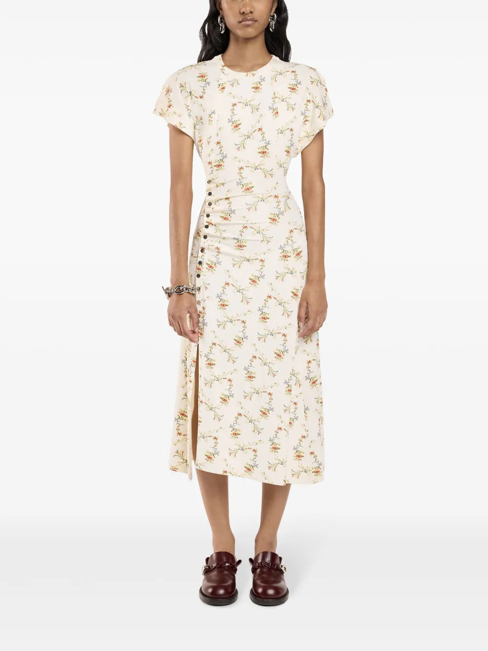 Floral-Print Ruched Midi Dress