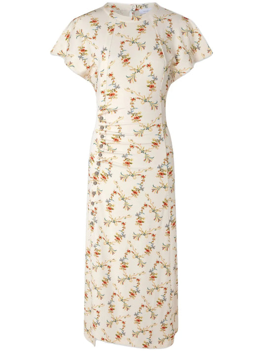 Floral-Print Ruched Midi Dress