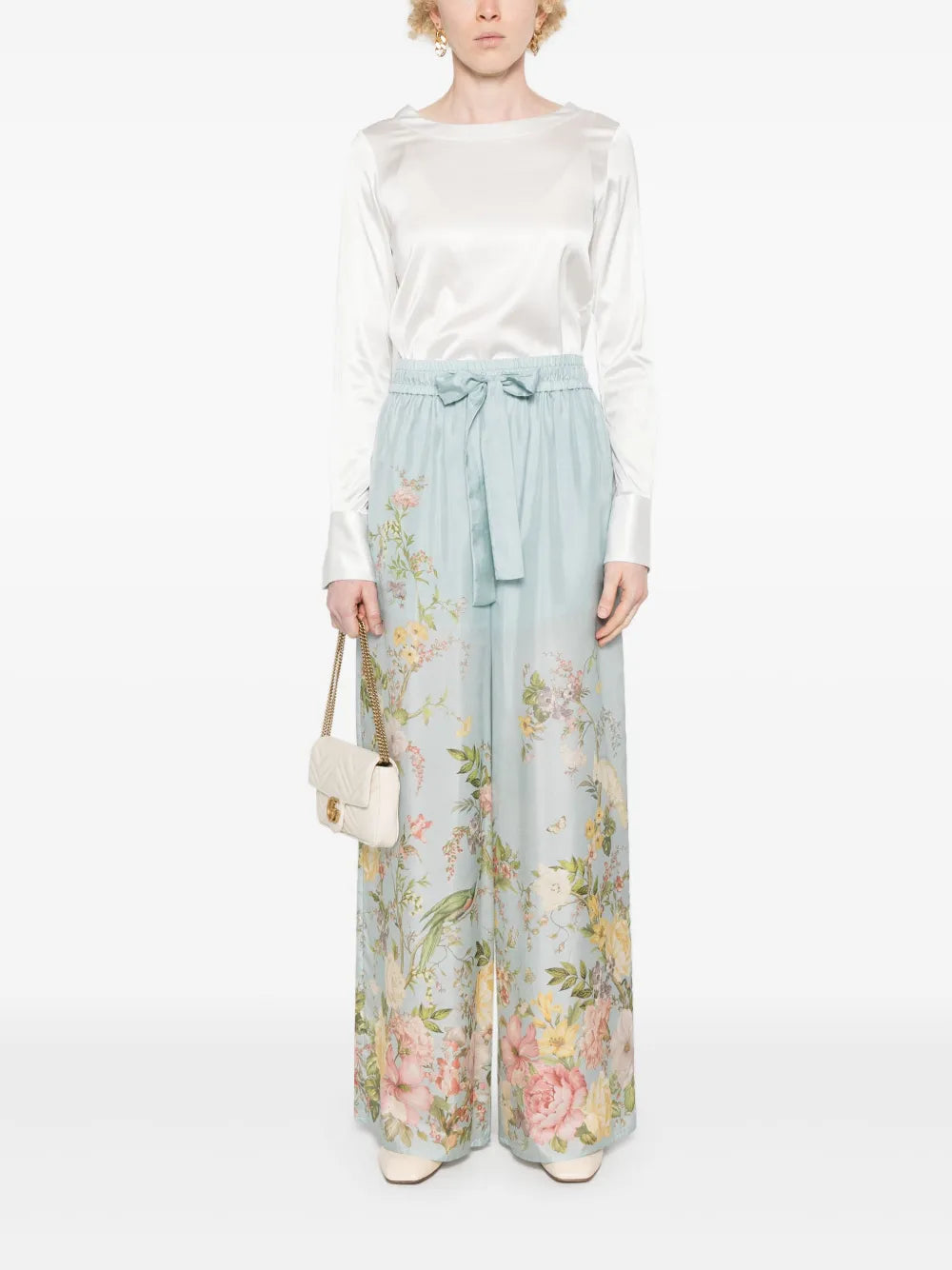 Boat-Neck Satin Blouse