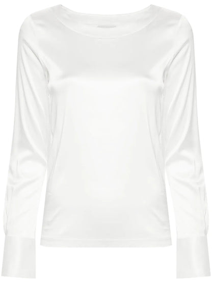 Boat-Neck Satin Blouse