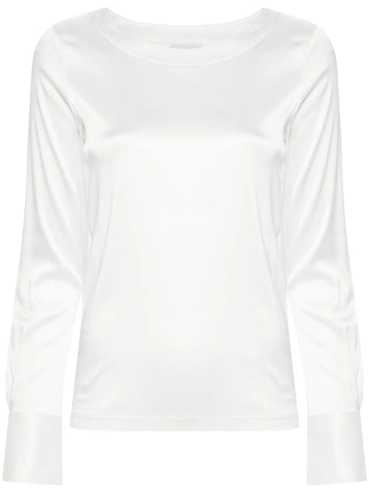 Boat-Neck Satin Blouse