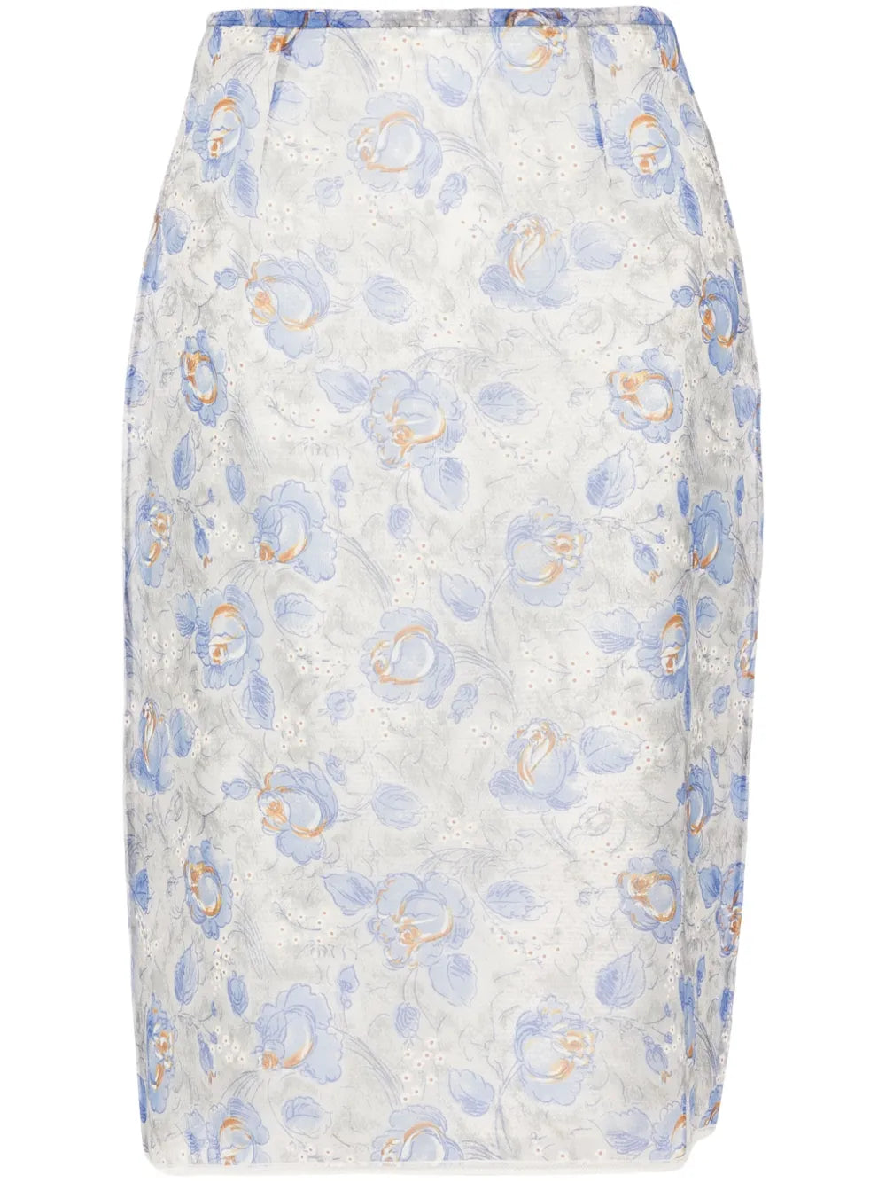Floral-Print Sheer Pencil Skirt