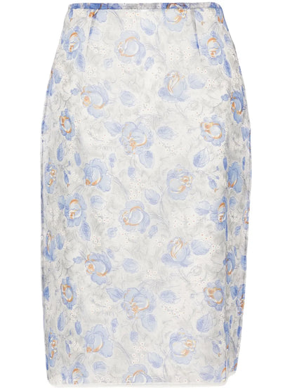 Floral-Print Sheer Pencil Skirt