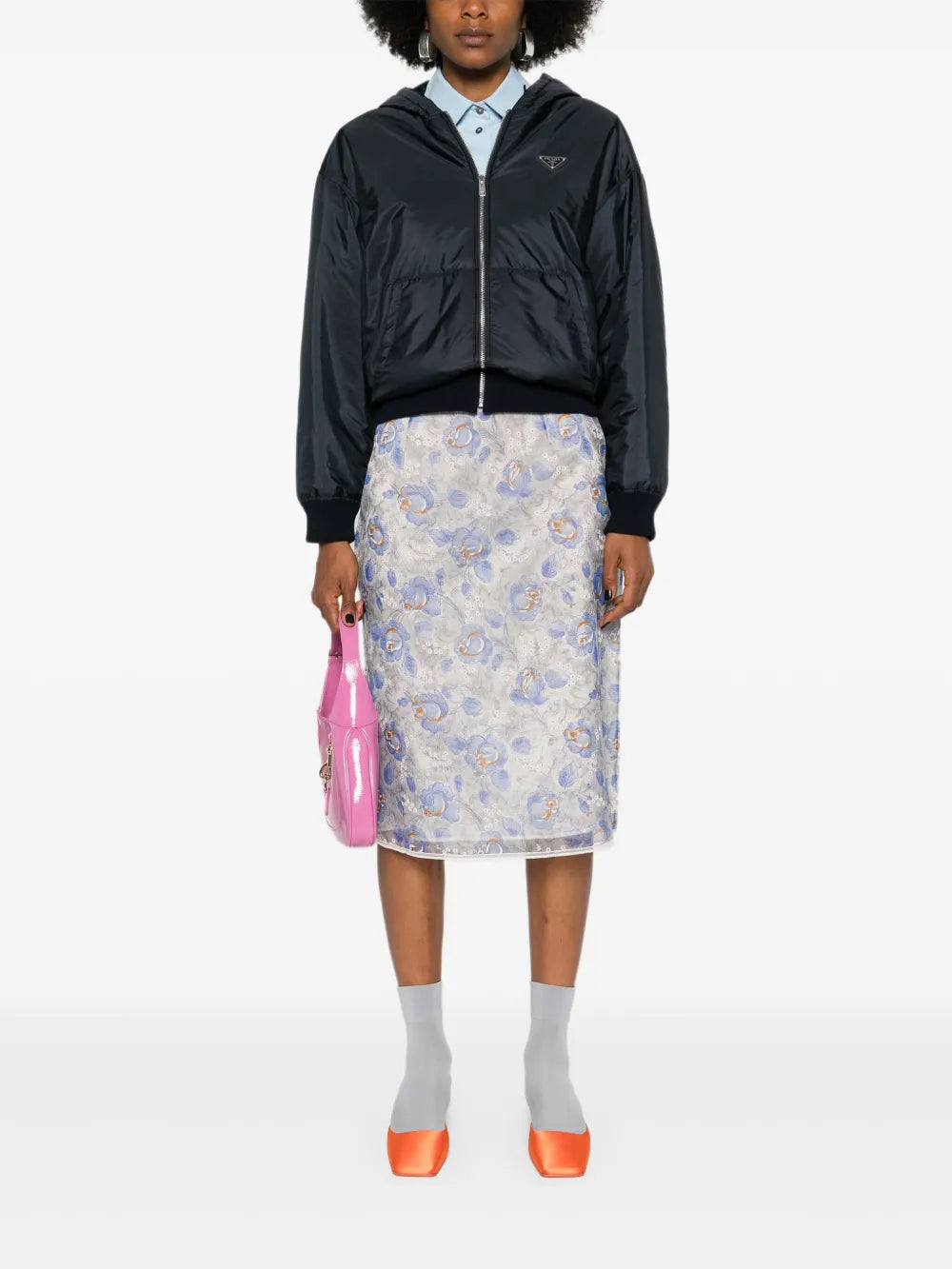 Floral-Print Sheer Pencil Skirt