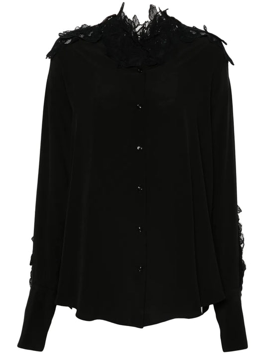 Floral-Lace Silk Shirt