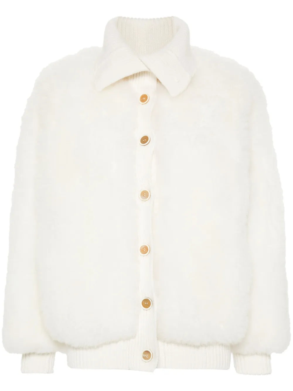 Knitted-Panel Shearling Jacket