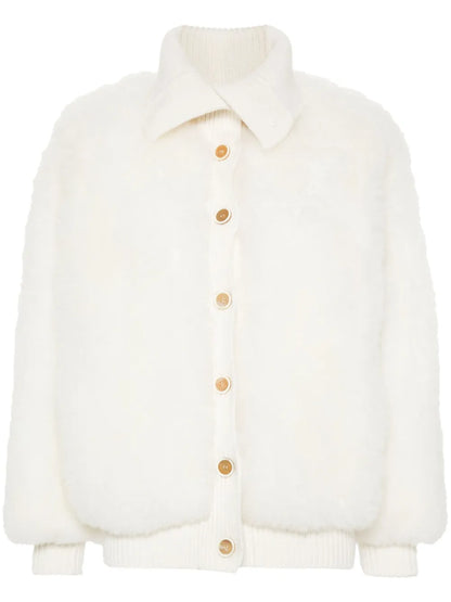 Knitted-Panel Shearling Jacket