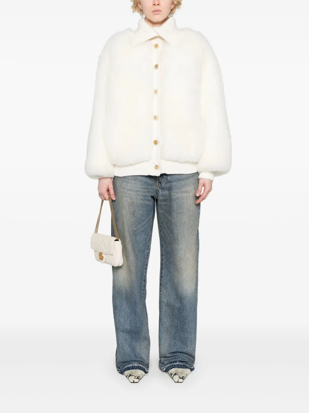 Knitted-Panel Shearling Jacket