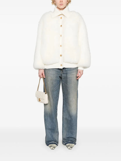 Knitted-Panel Shearling Jacket