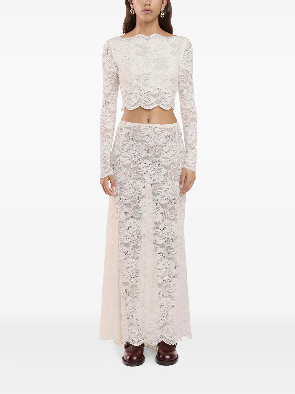 Floral-Lace Sheer Skirt