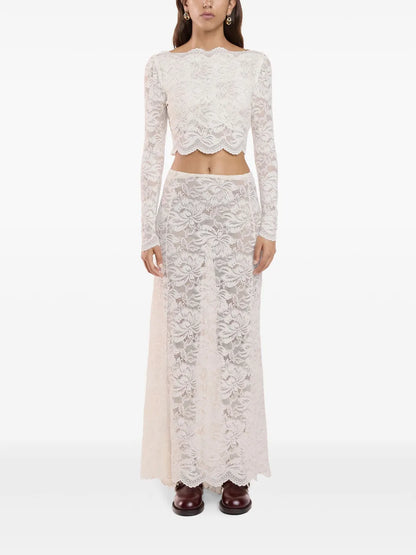 Floral-Lace Sheer Skirt
