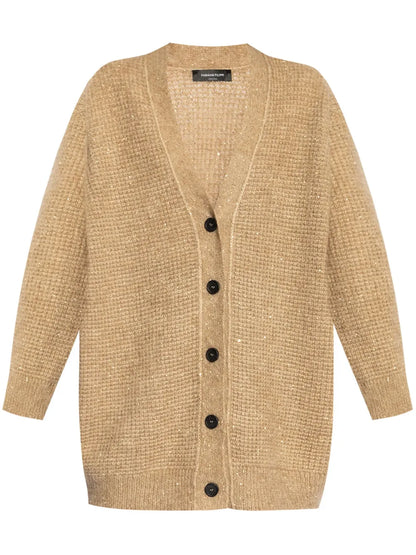 Sequin-Detail Waffle-Knit Cardigan