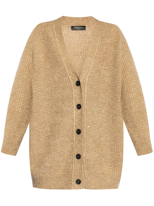 Sequin-Detail Waffle-Knit Cardigan