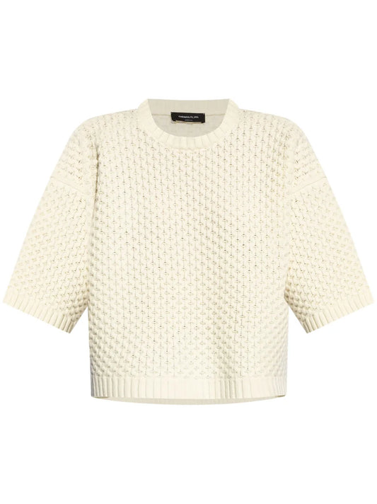 Grid-Stitch Knit T-Shirt