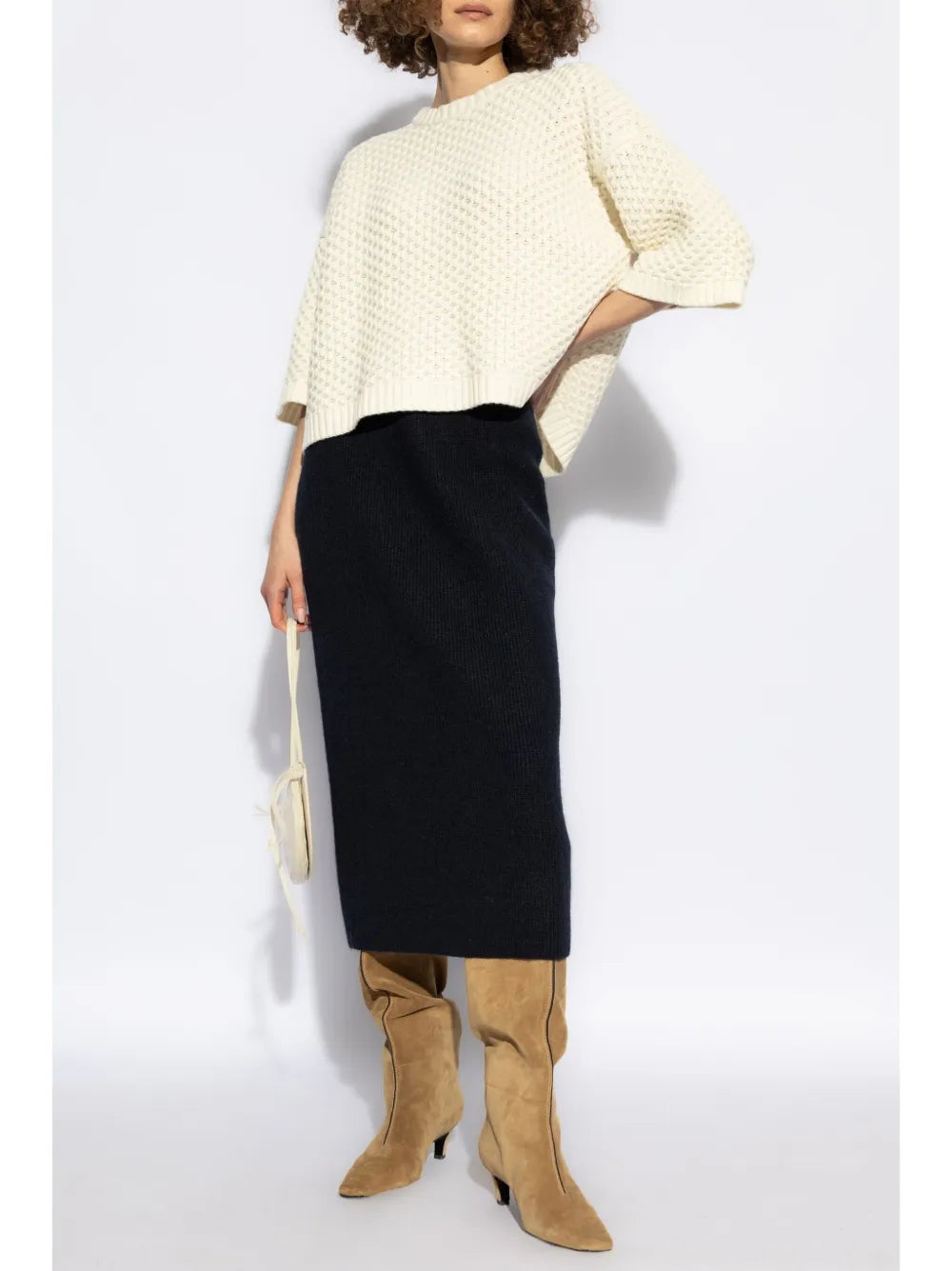 Grid-Stitch Knit T-Shirt