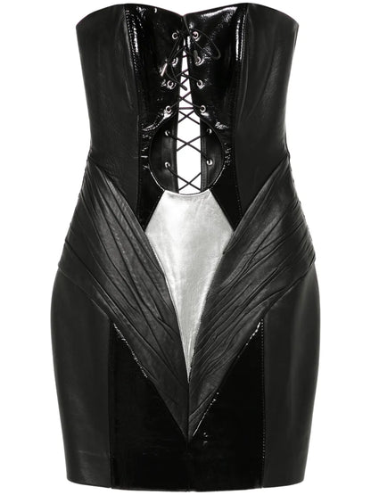 Leather Lace-Up Mini Dress
