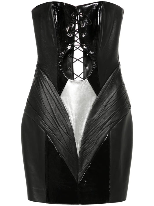 Leather Lace-Up Mini Dress