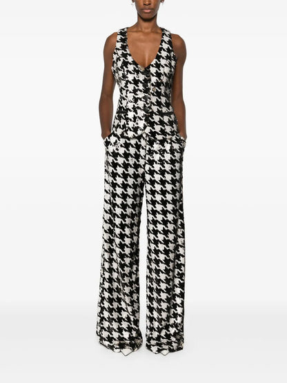 Houndstooth-Patterned Sequinned Vest