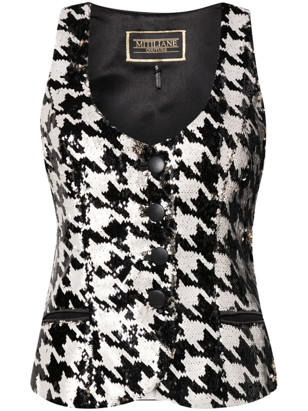 Houndstooth-Patterned Sequinned Vest