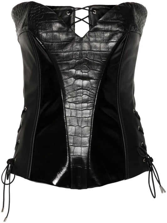 Crocodile-Embossed Trim Corset Top