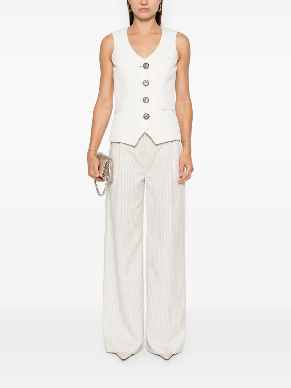 Pinstriped Wide-Leg Trousers