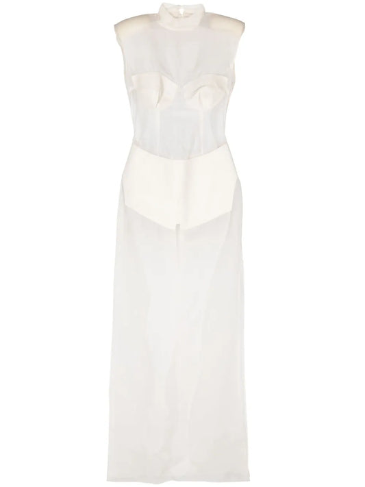 Leather-Panelled Silk Maxi Dress