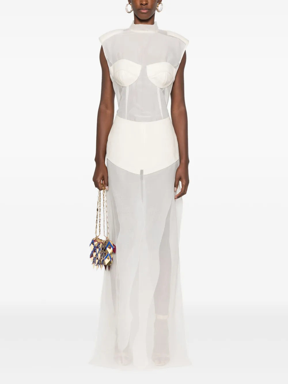 Leather-Panelled Silk Maxi Dress