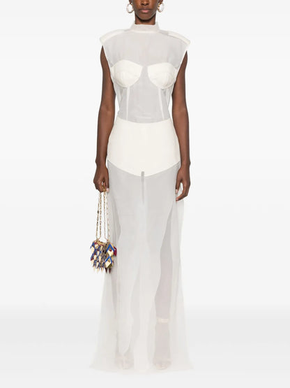Leather-Panelled Silk Maxi Dress