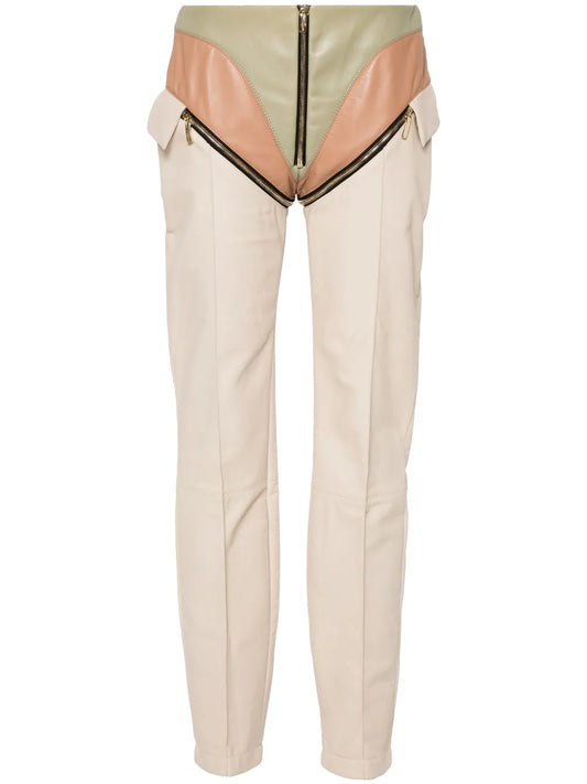 Leather-Panelled Zipped Trousers