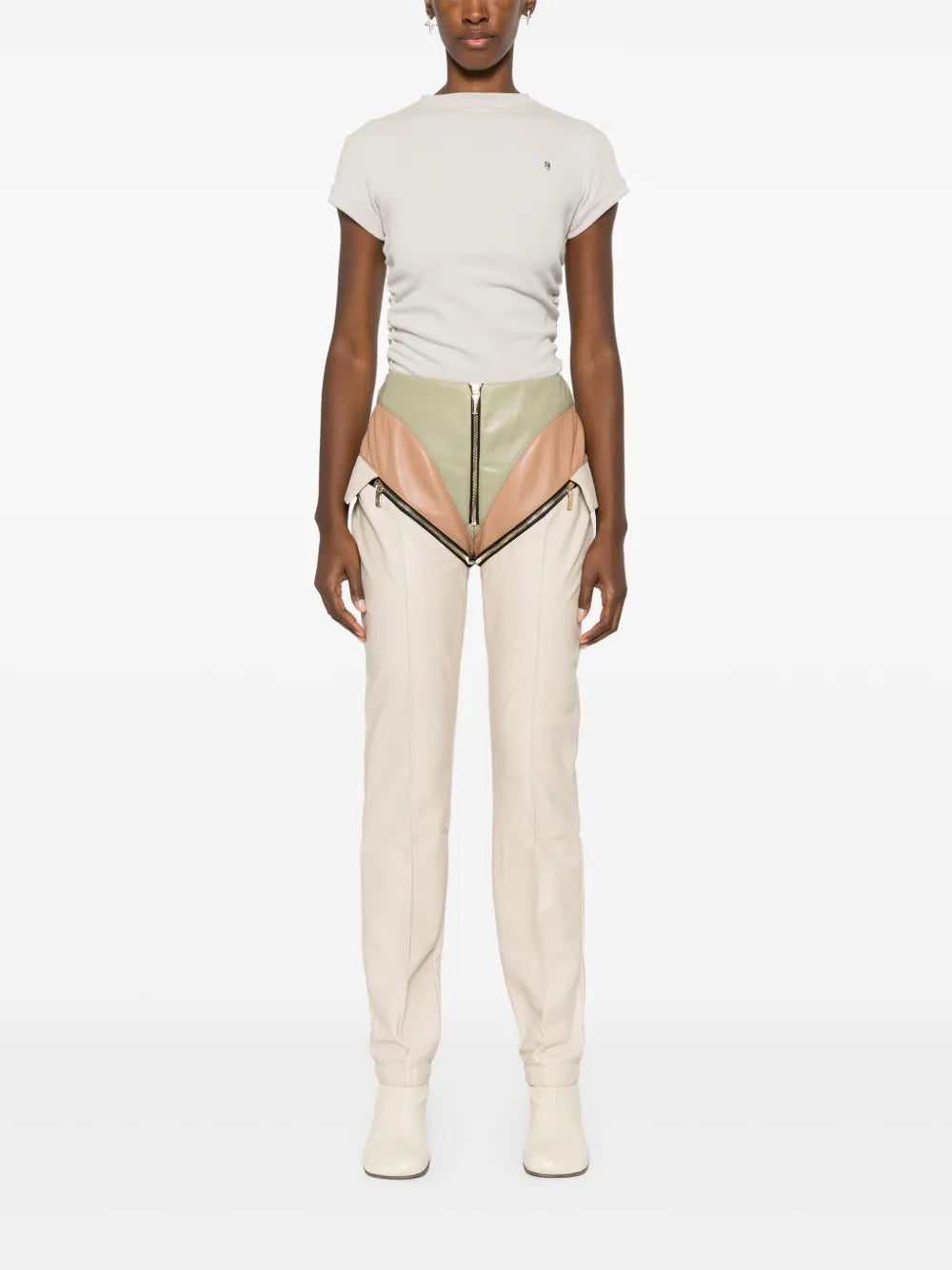Leather-Panelled Zipped Trousers