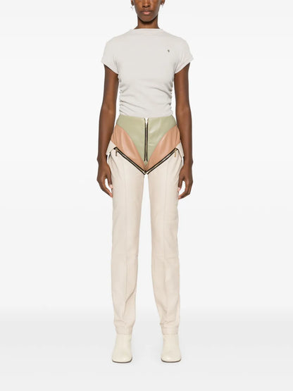 Leather-Panelled Zipped Trousers