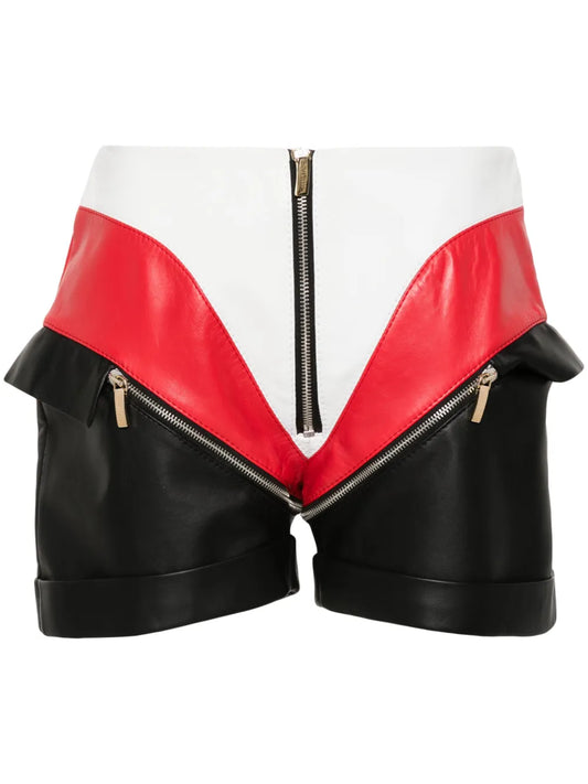 Panelled Leather Mini Shorts