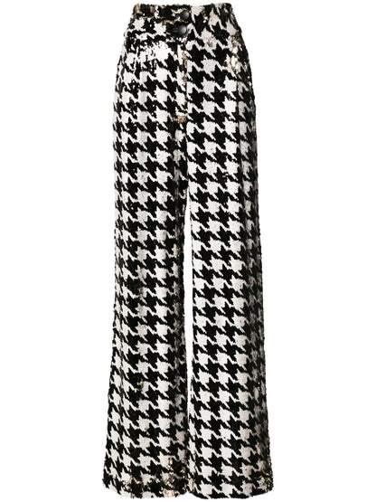 Houndstooth-Patterned Sequinned Trousers