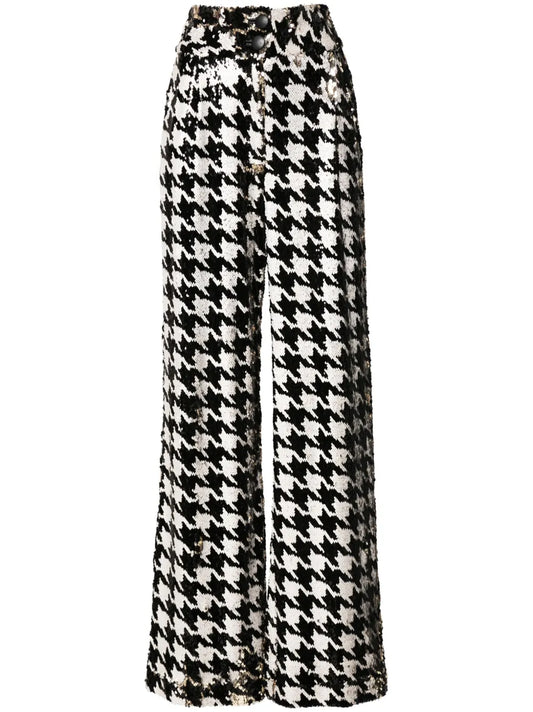 Houndstooth-Patterned Sequinned Trousers