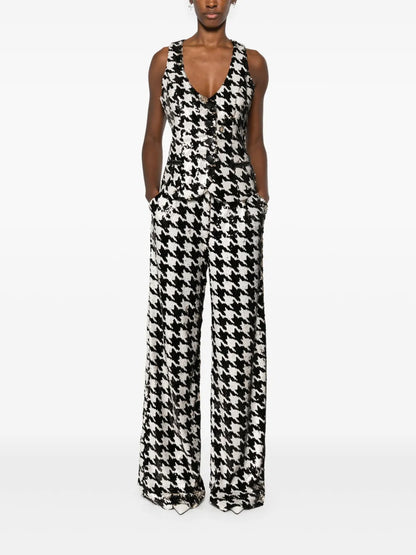 Houndstooth-Patterned Sequinned Trousers