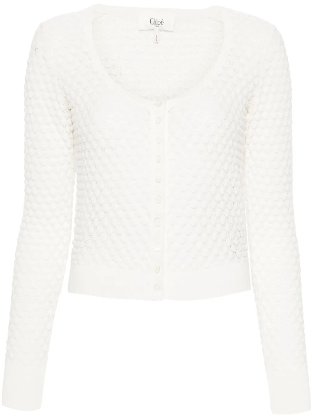 Scoop-Neck Pointelle-Knit Cardigan