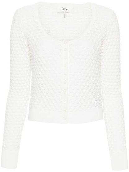 Scoop-Neck Pointelle-Knit Cardigan