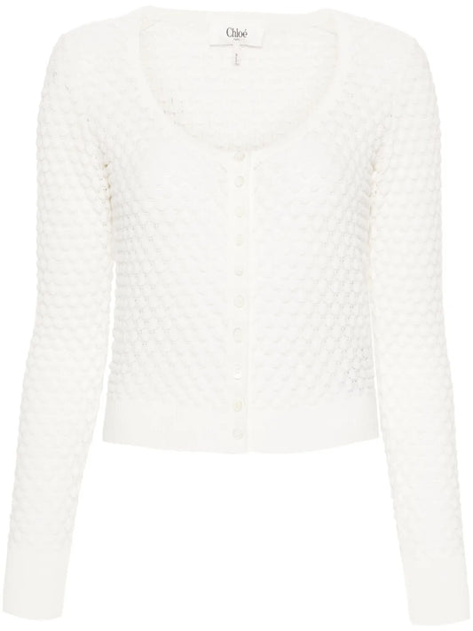Scoop-Neck Pointelle-Knit Cardigan