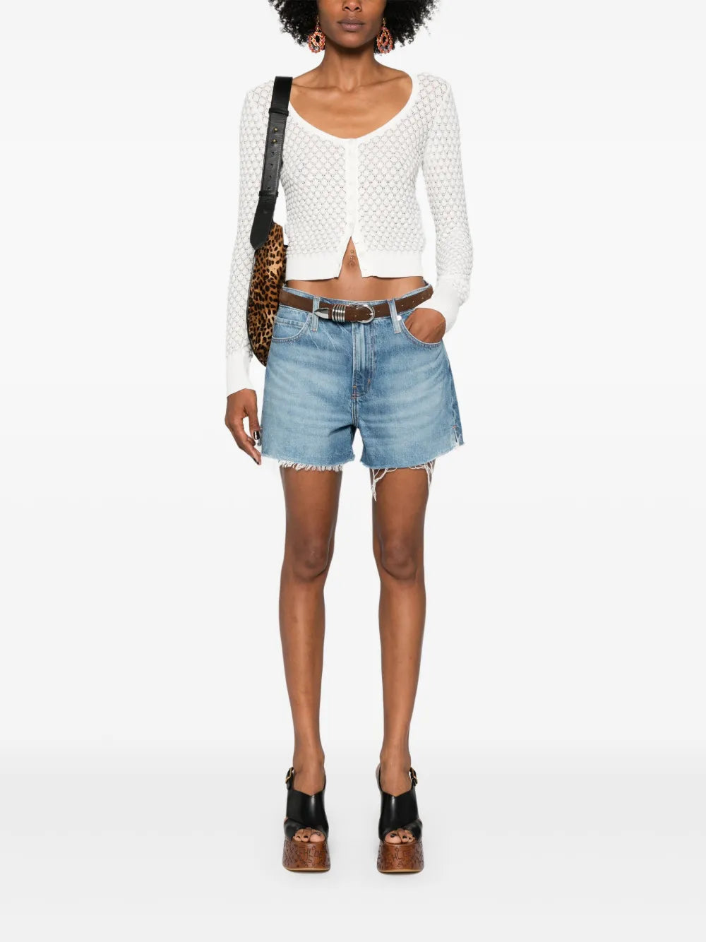 Scoop-Neck Pointelle-Knit Cardigan