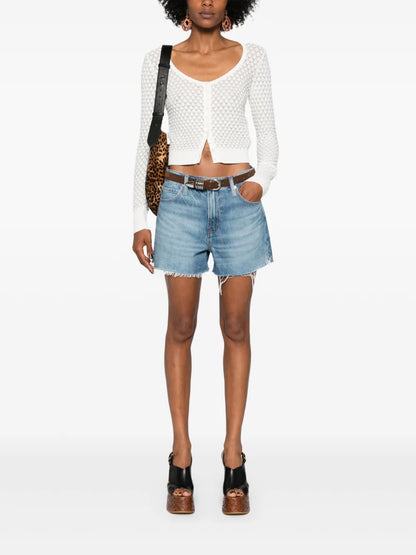 Scoop-Neck Pointelle-Knit Cardigan