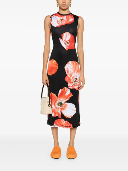 Danya Opium Poppies-Print Midi Dress