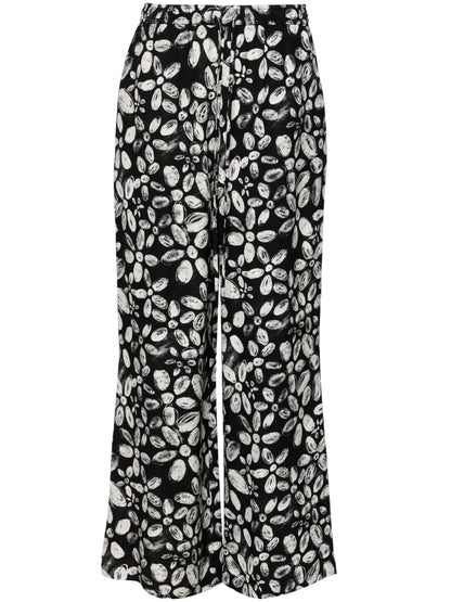 Floral Crepe Straight Trousers