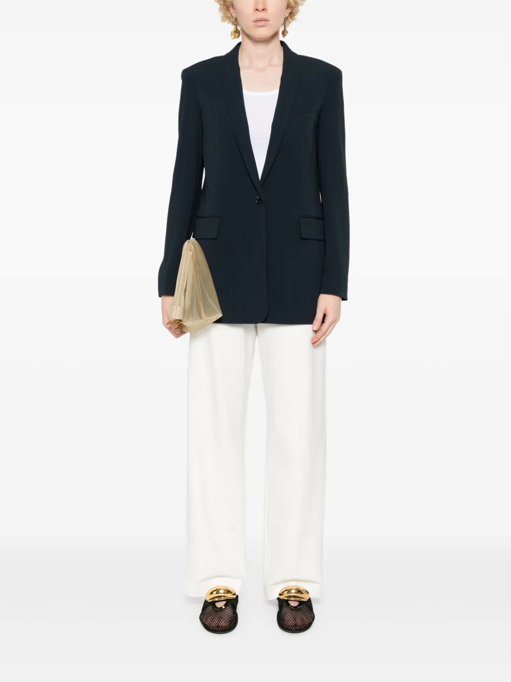 Plissé Single-Breasted Blazer