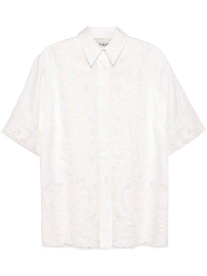Pegasus-Embroidered Linen Shirt