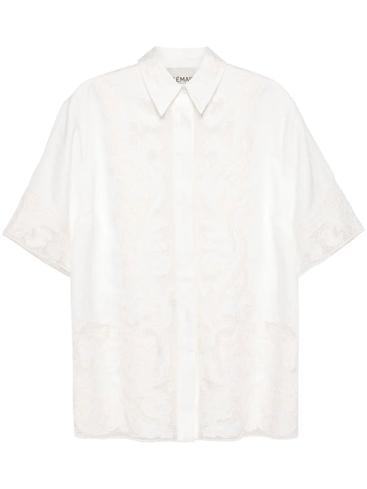 Pegasus-Embroidered Linen Shirt