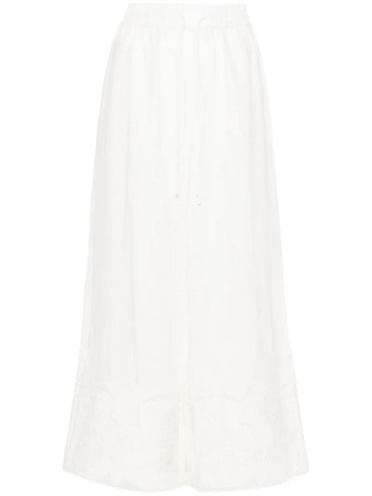 Pegasus-Embroidered Linen Trousers