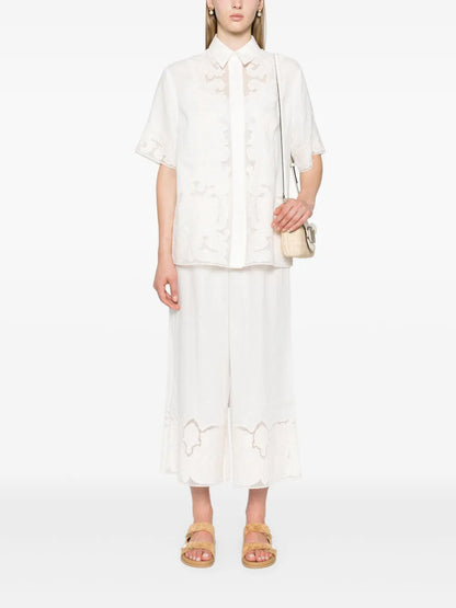 Pegasus-Embroidered Linen Trousers