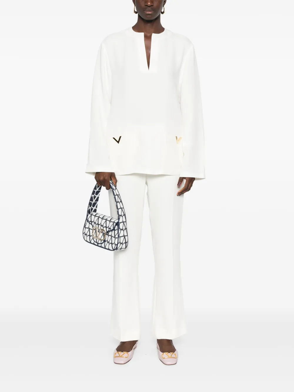 V Logo-Plaque Silk Tunic